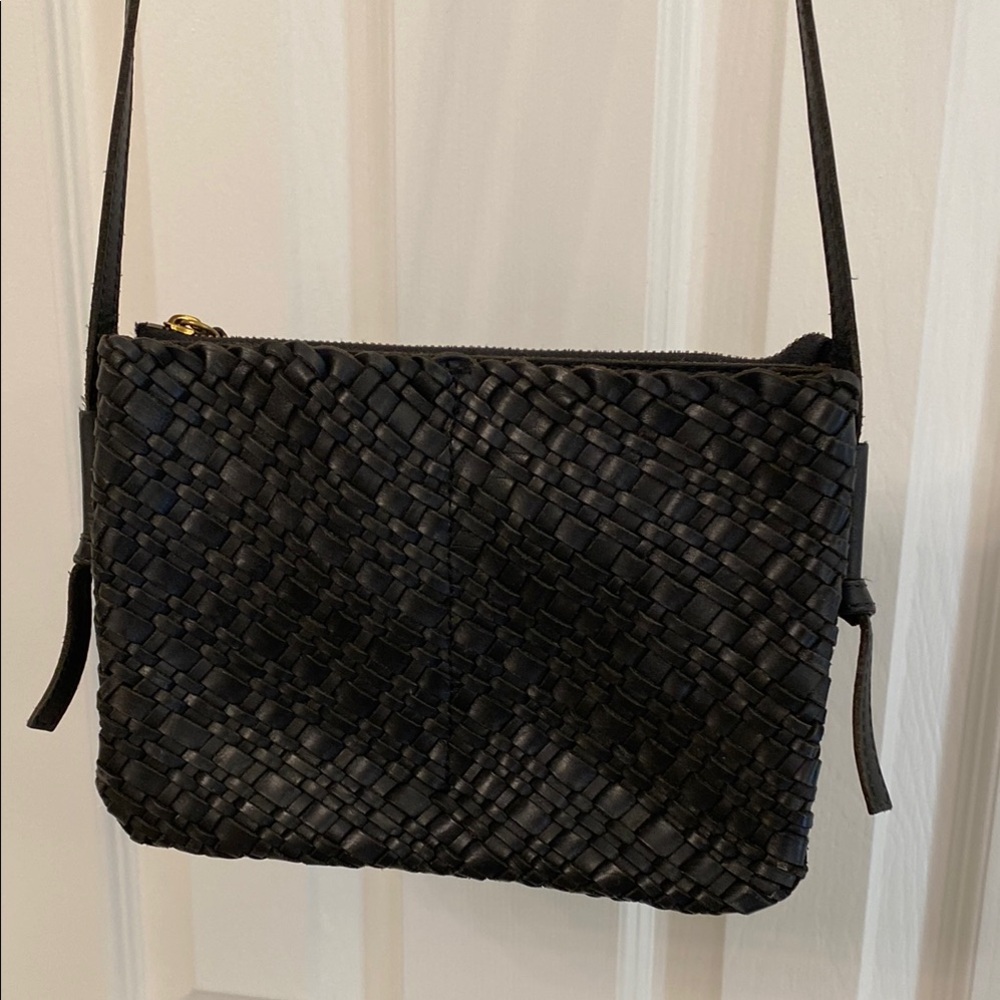 Madewell Black Leather Woven Crossbody